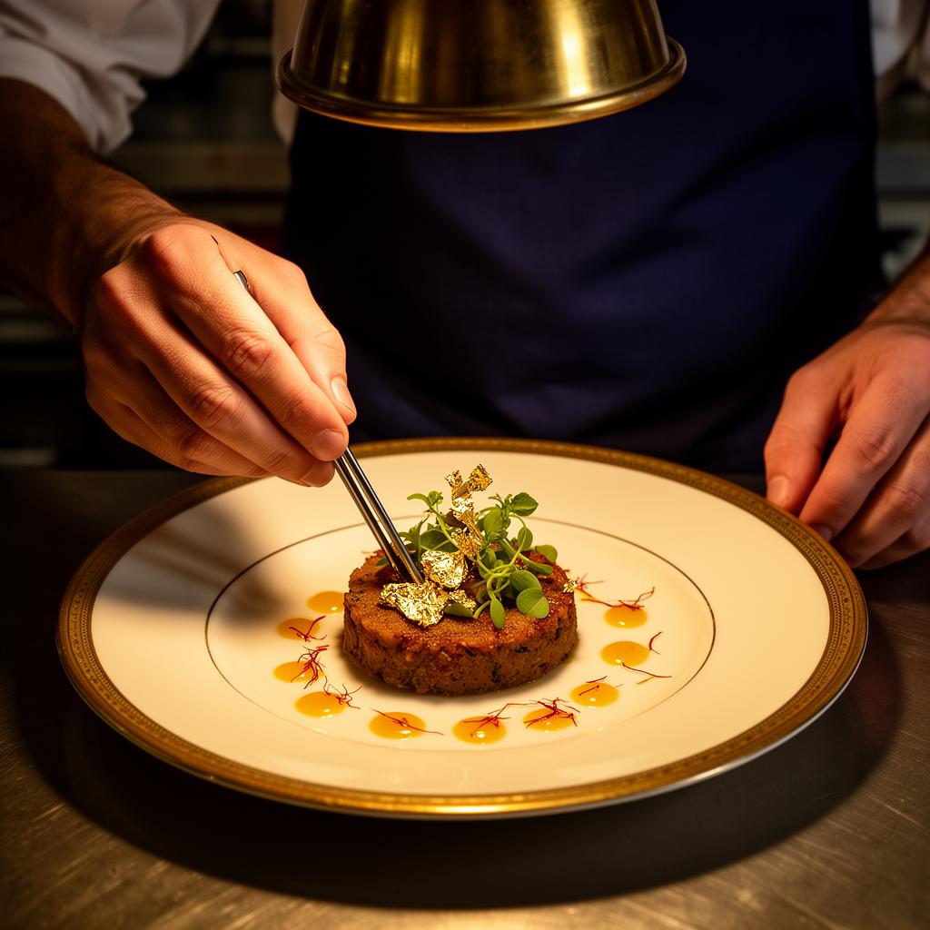 Détail d'un dressage signature Rahal — feuille d'or et micro-pousses